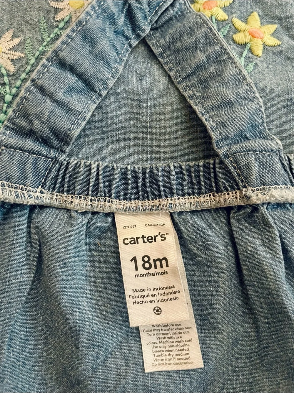 Carter’s Embroidered Floral Denim Baby Romper - 18 Months